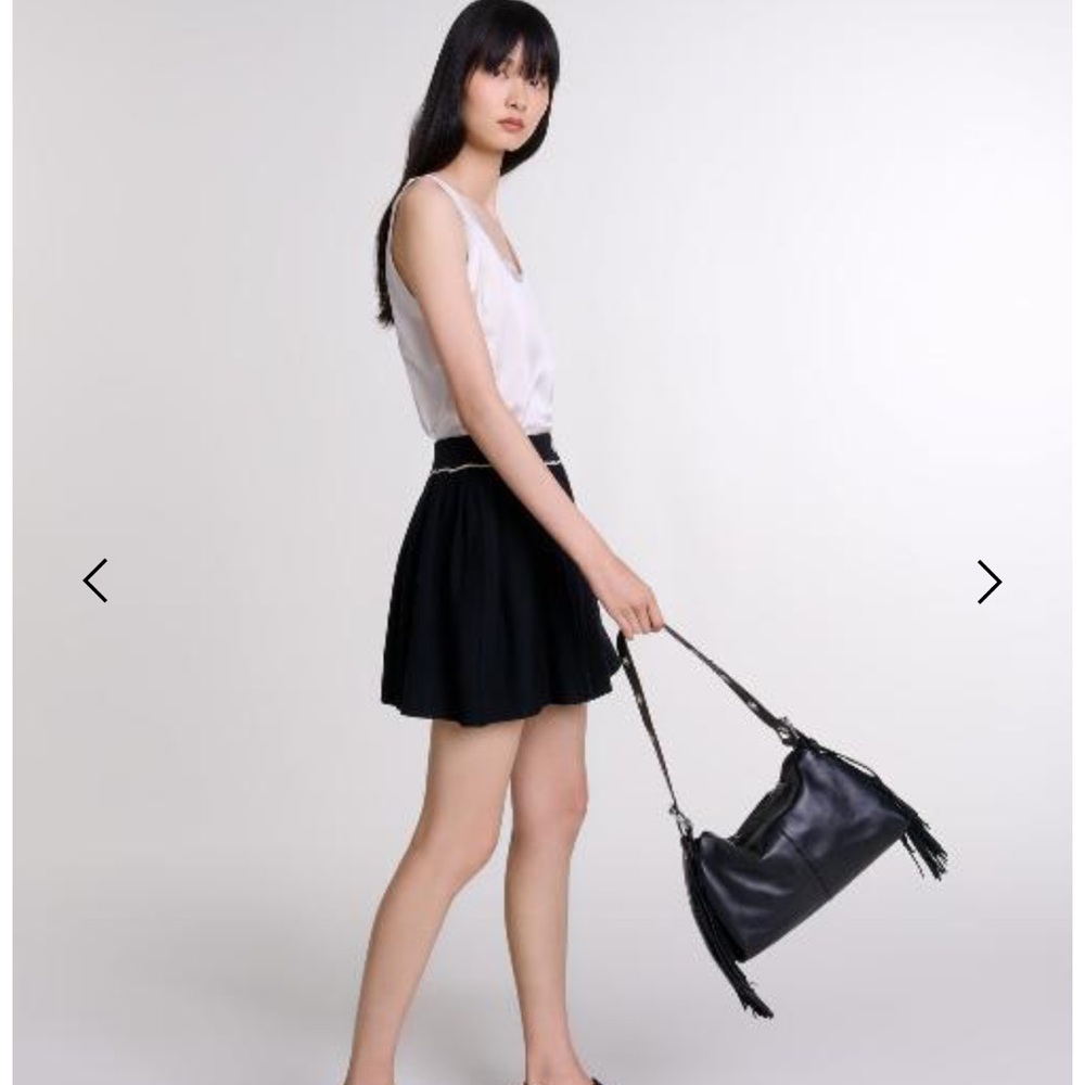 Maje Elegant Black Knit Skirt with Rhinestone Trim